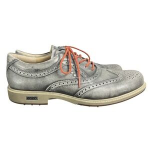 Ecco Wingtip Brogue Oxford Golf Shoes Metallic Silver Orange Laces EU 40